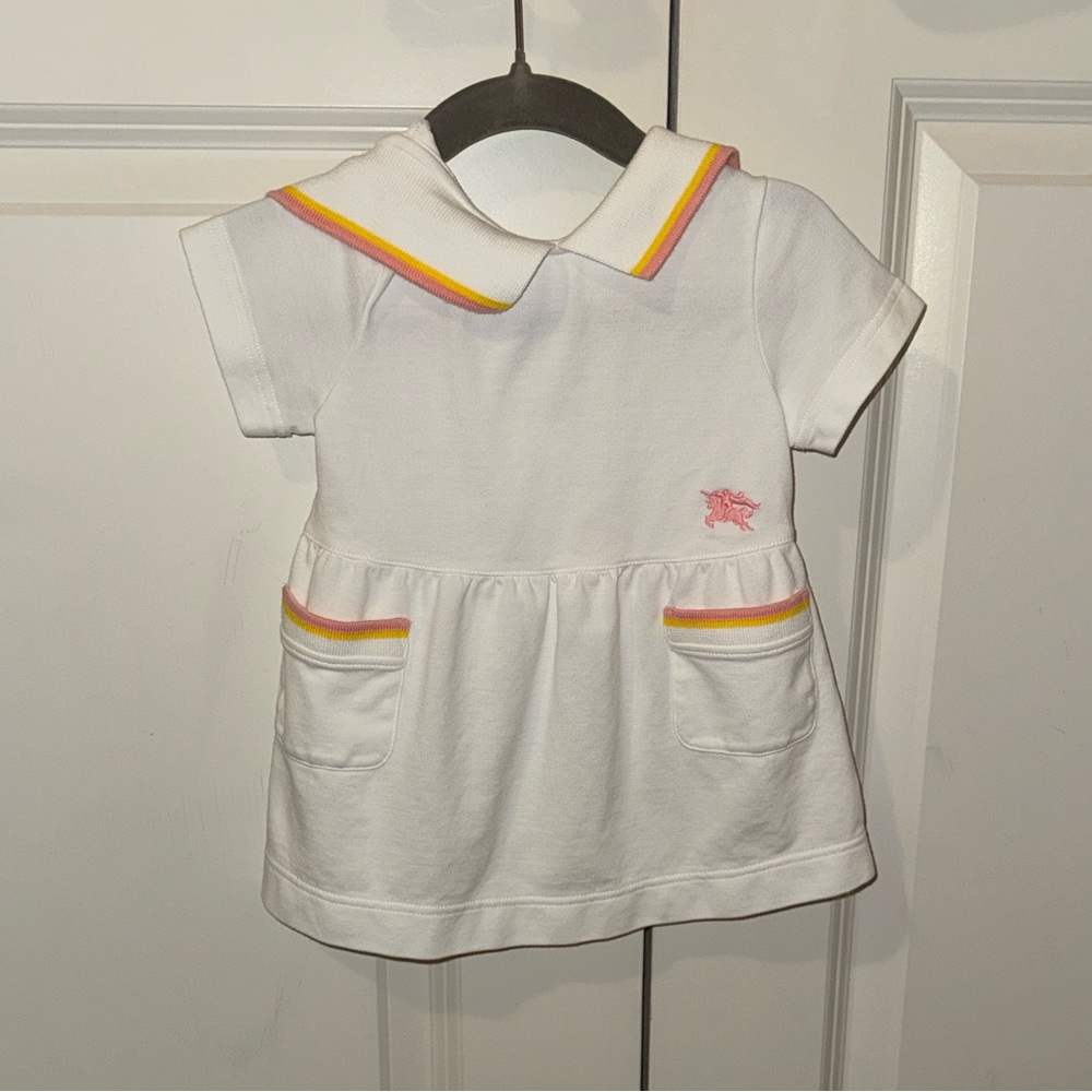 Burberry Kids & Baby Equestrian Knight cotton polo dress with pink & yellow 9m